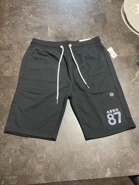 🆕 Aeropostale Mens Drawstring Black Fleece Shorts - Size S